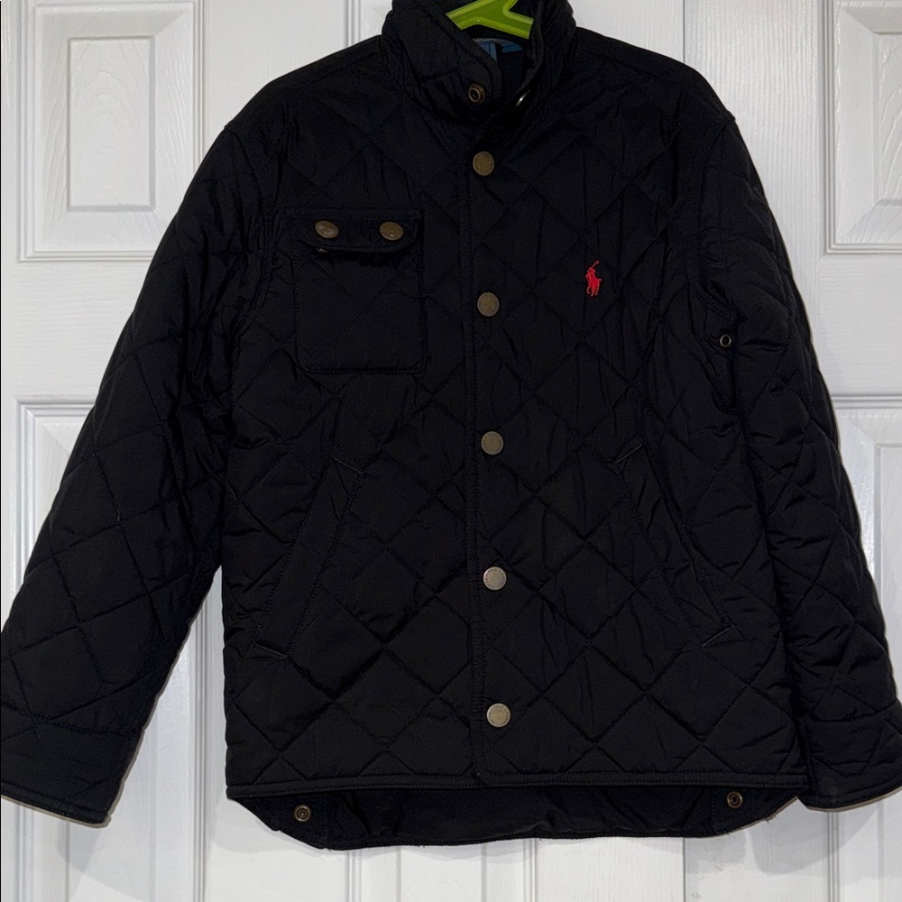Ralph Lauren Black Quilted Jacket with Red Polo Logo size S(8)